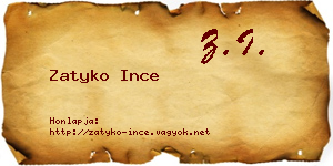 Zatyko Ince névjegykártya